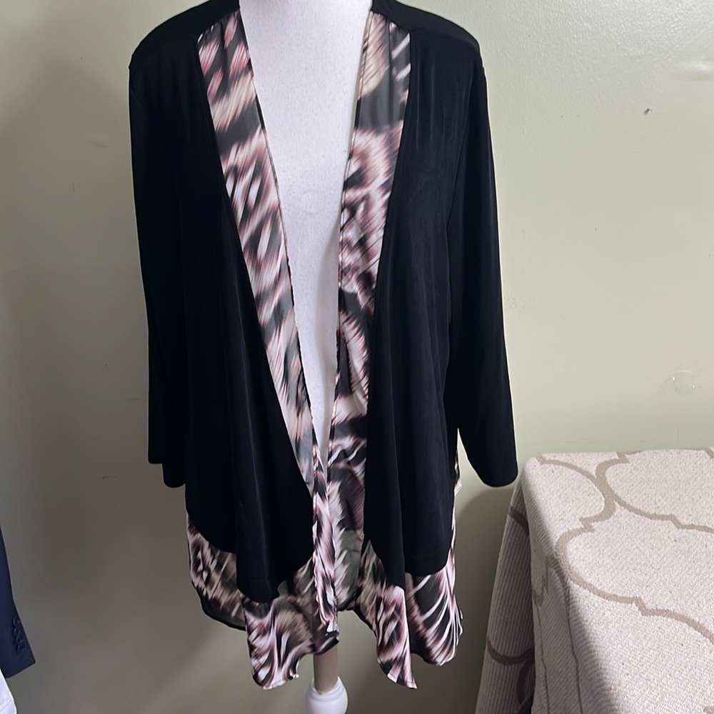 Chico's travelers Hazy Ikat open front 3/4 sleeve cardigan, size extra large